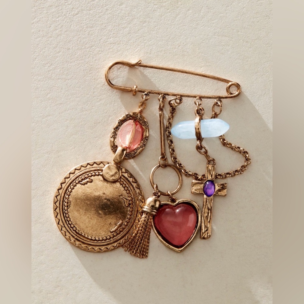 NWT Free People Carry On Dangle Pin in Gold Brooch New